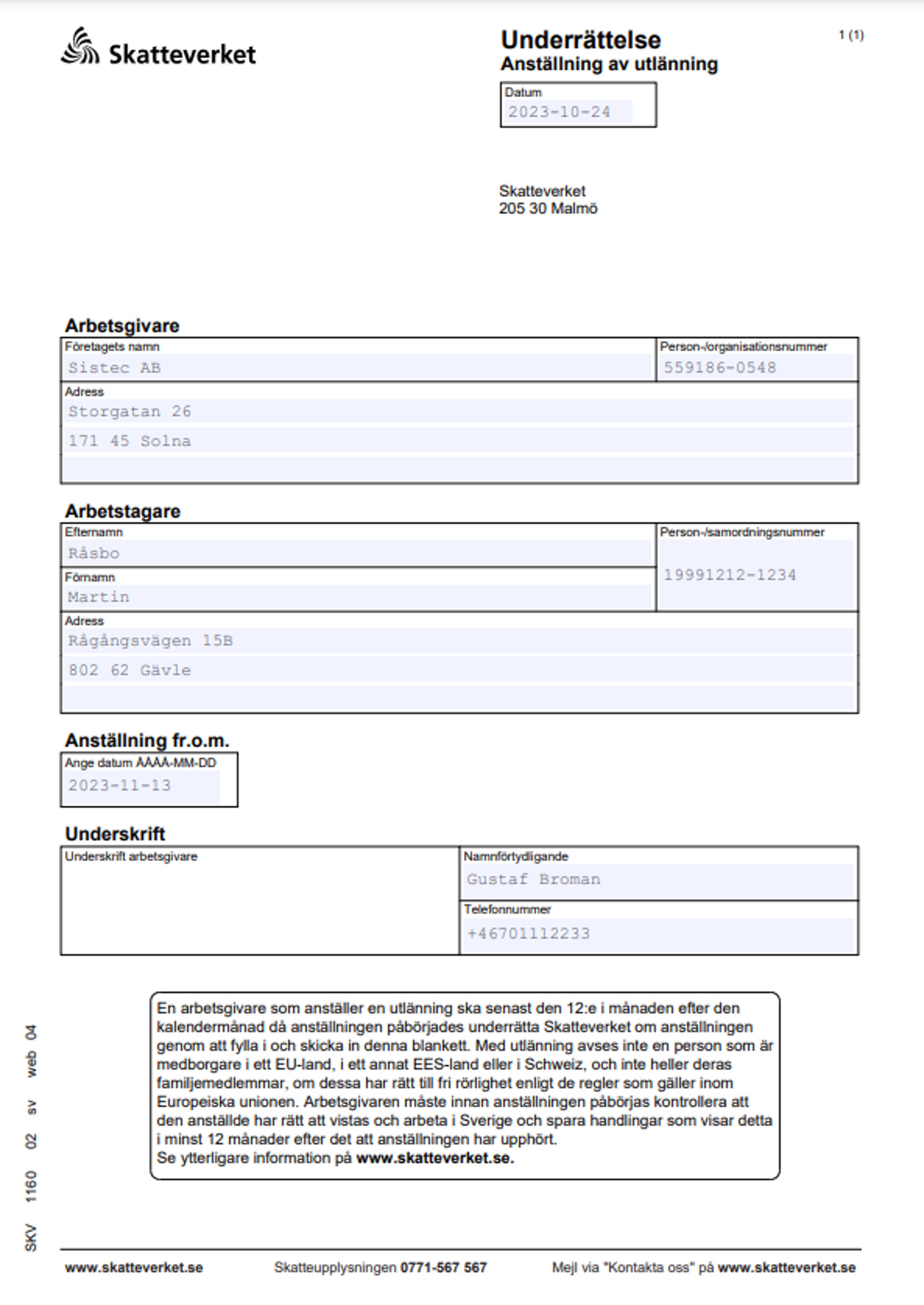 Skatteverket-blankett
