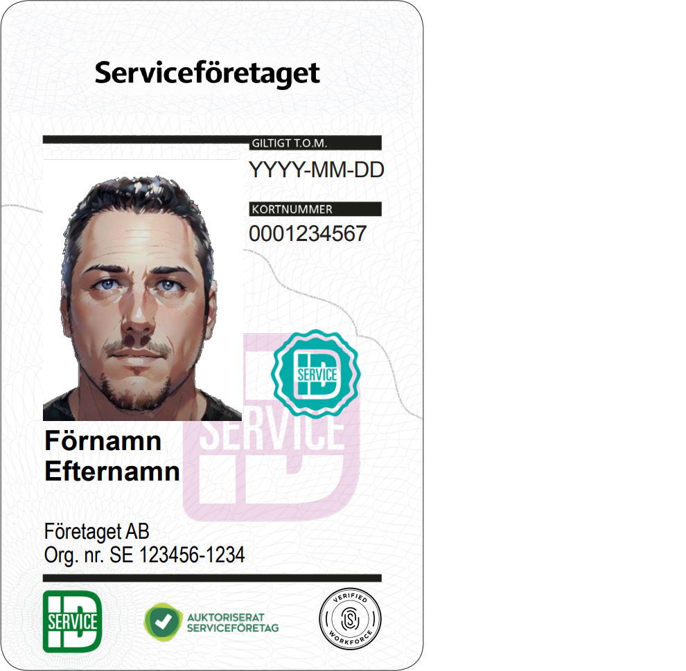 Exempel på ett ServiceID+-kort med verifierad identitet och foto